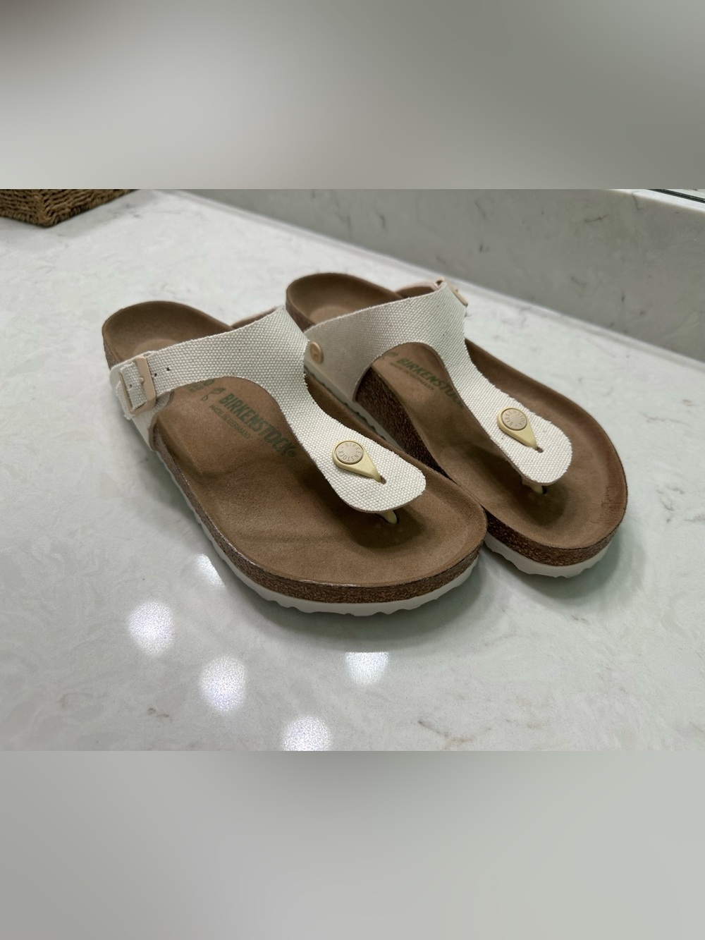 Birkenstock Women's Cream Canvas Gizeh Sandals